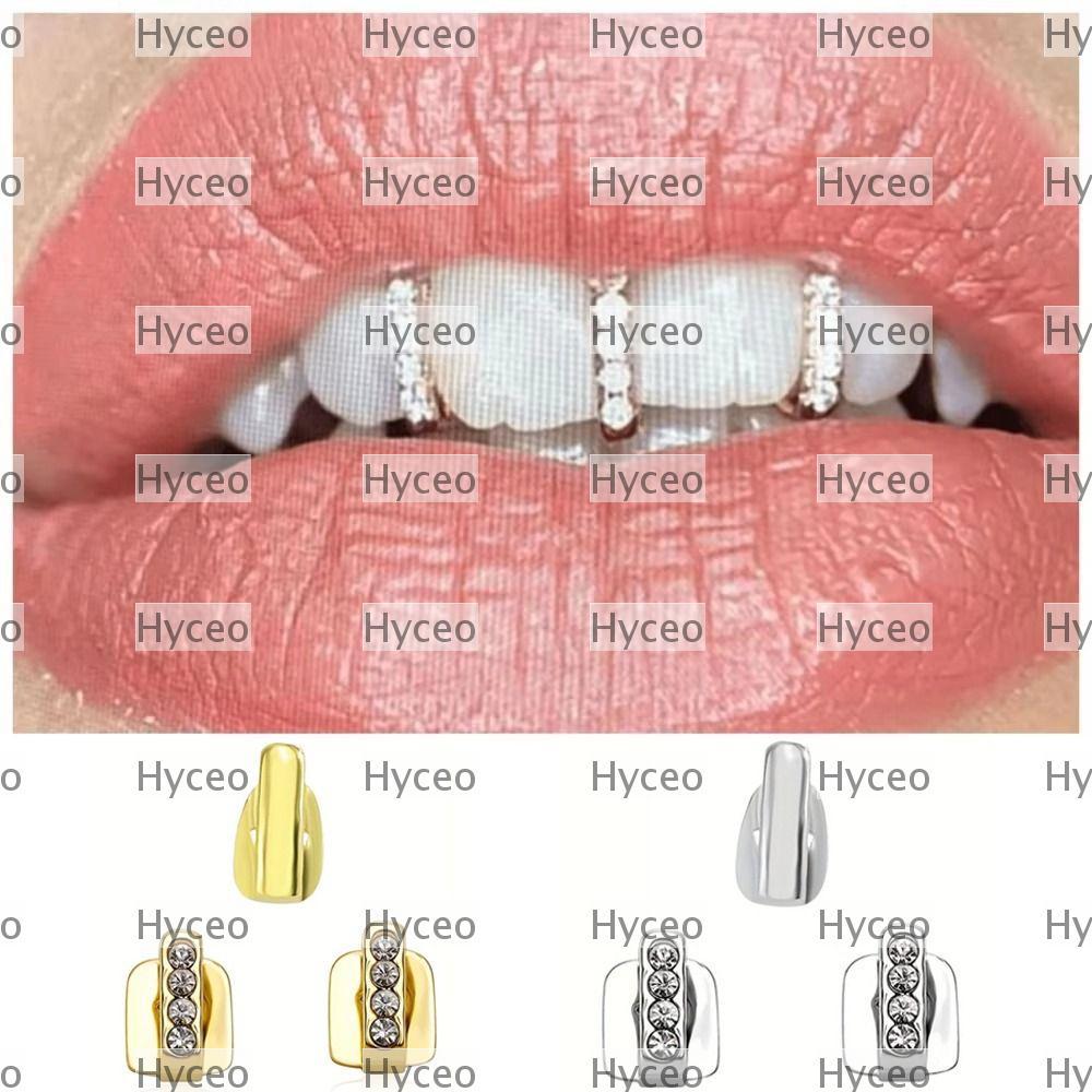 HYCEO 3 ชิ้น Grillz, Hollow Rhinestone Hip Hop ฟัน Grillz, Shiny Zircon ฟันหมวกผู้หญิงผู้ชาย