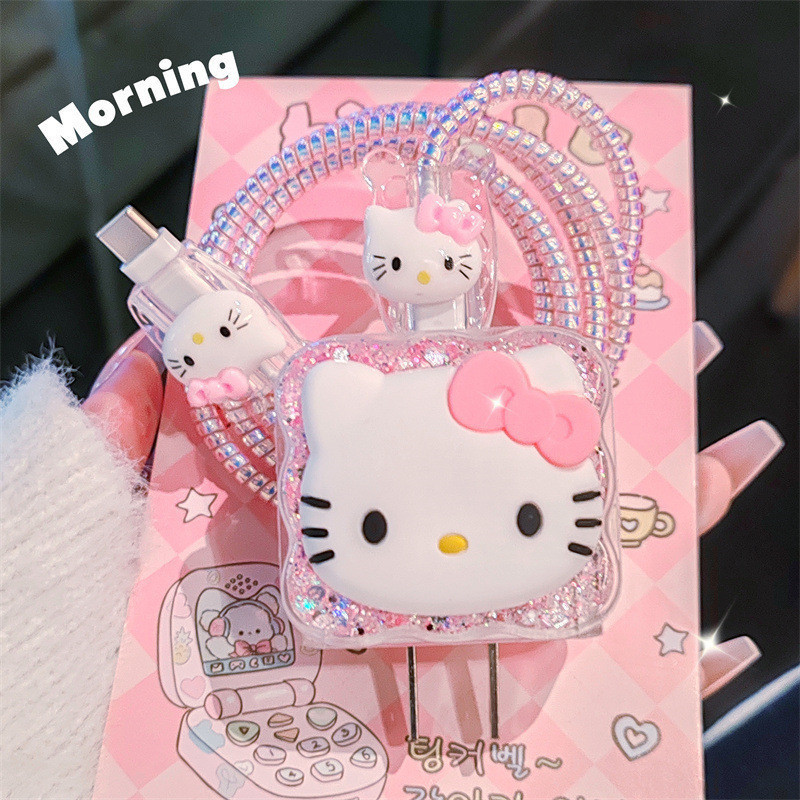 สีชมพู Glitter KT Cable Protector สําหรับ IPhone/IPad 18W/20W Charger Protector กรณี 3D การ์ตูนการจัดการสายโทรศัพท์สายไฟ Organizer