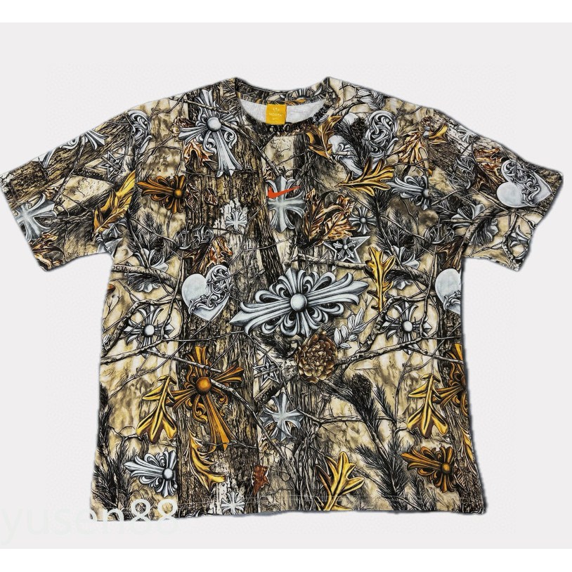 เสื้อยืดคอกลมพิมพ์ลายดิจิตอล 3D สำหรับทั้งผู้ชายและผู้หญิง จากแบรนด์ Chrom Hearts Crown