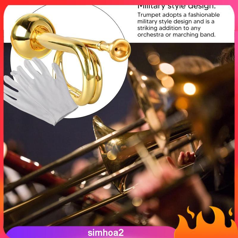 [Simhoa2] ทรัมเป็ตพร้อมถุงมือคลาสสิกมืออาชีพแบบพกพา Marching Bugle เป่า Bugle