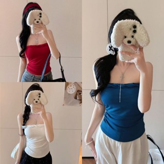 ⭐Soroh⭐เสื้อเกาะอก มีฟองน้ำ ดีเทลถักเปีย เข้ารูป สีพื้น ผ้าน…