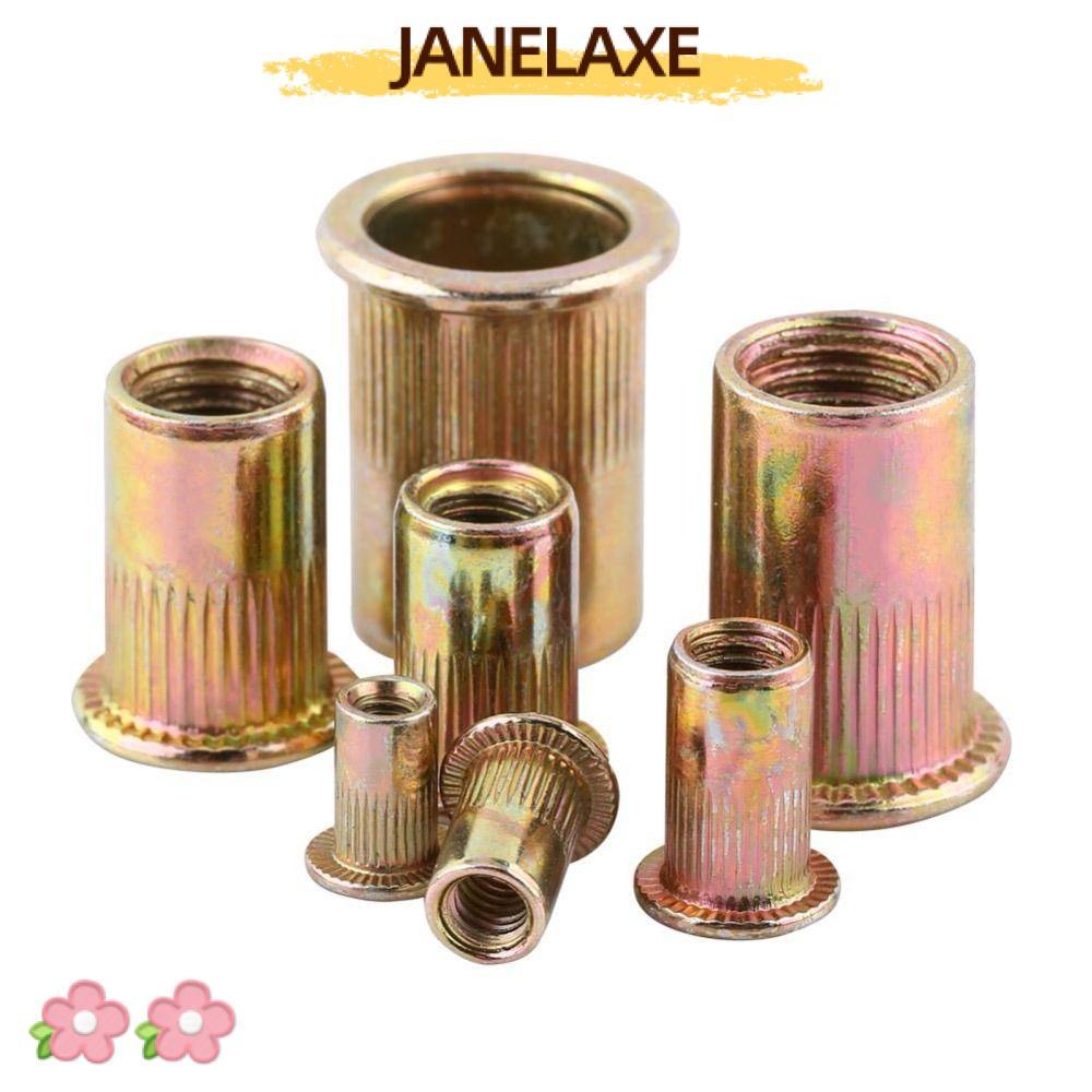 JANELAXE932JN 10 ชิ้นหัวแบน Rivnut, ใส่ Nutsert หมวกเกลียว Rivet เหล็กคาร์บอน Rivnut, งานโลหะอุปกรณ์