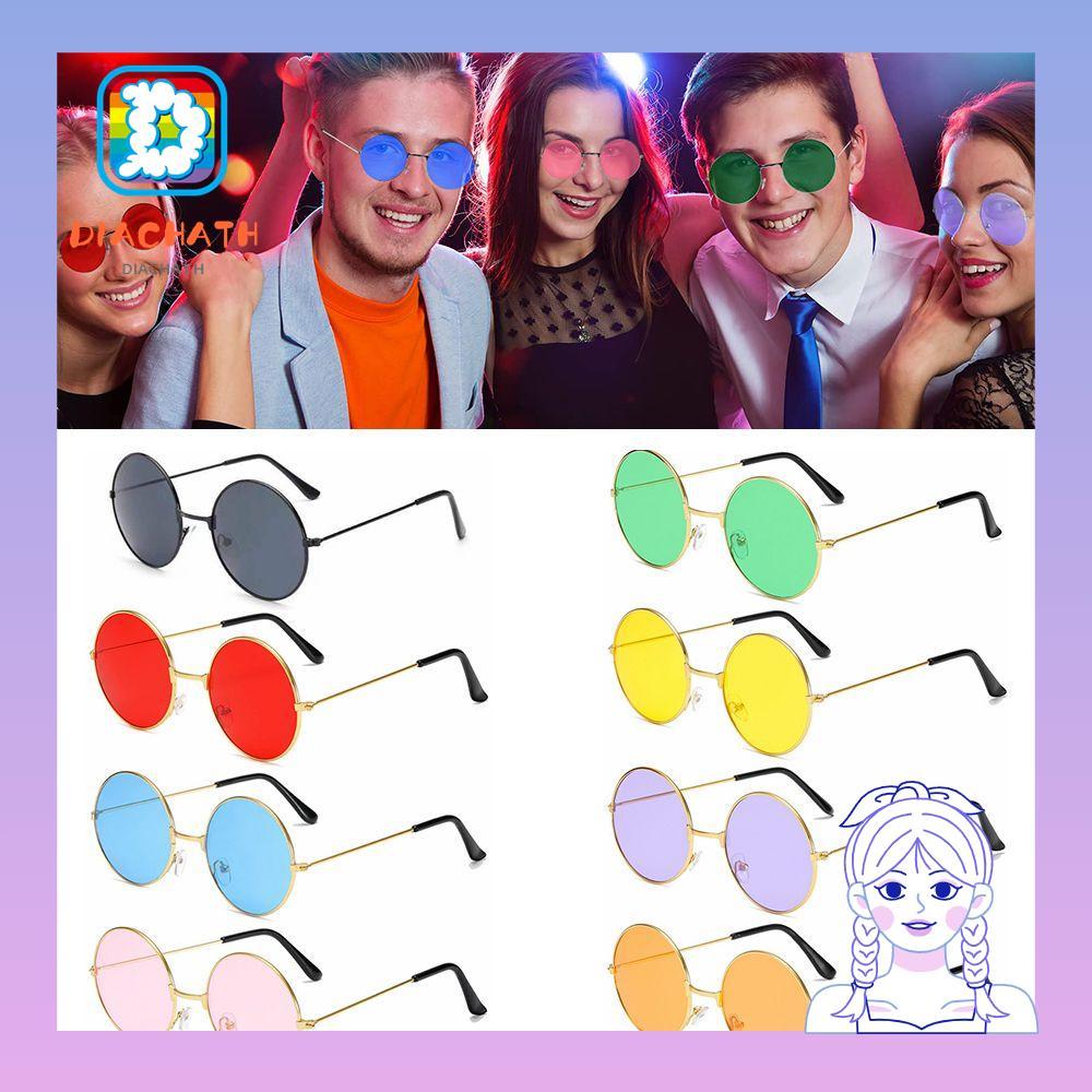 DICHATH แว่นกันแดดทรงกลม Retro Party Disco Circle Glasses