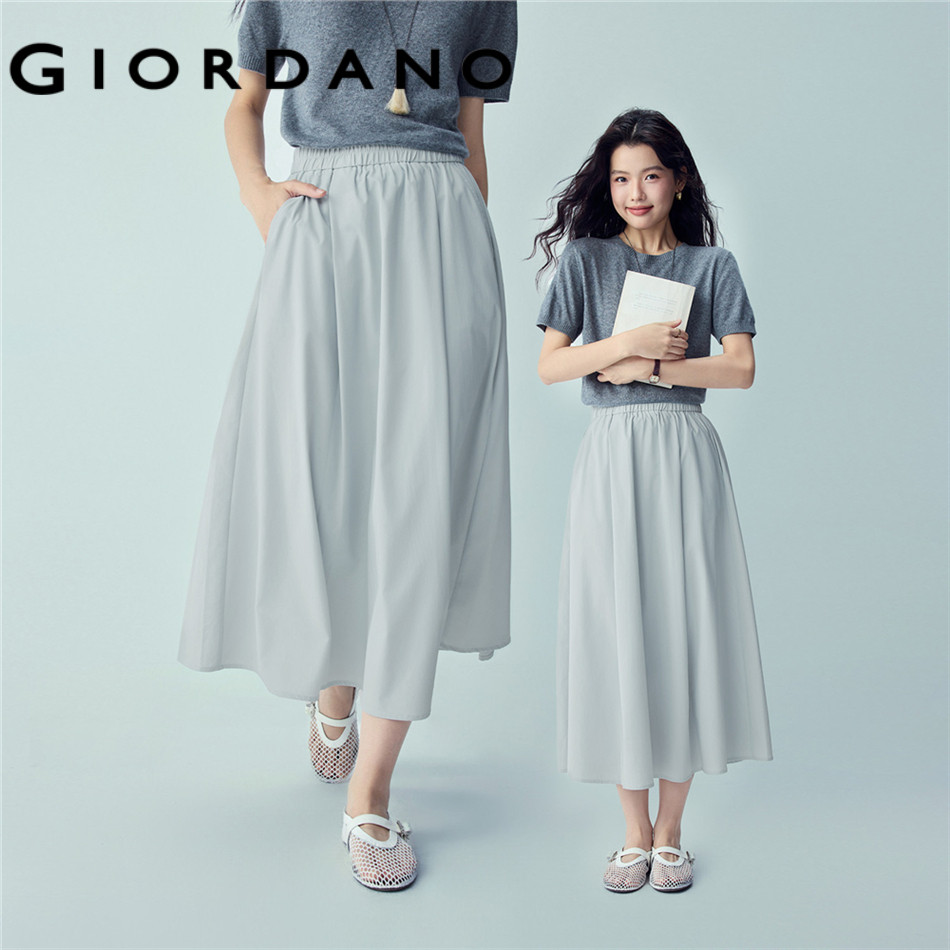 GIORDANO WOMEN Solid color elastic waist maxi skirt 13466298