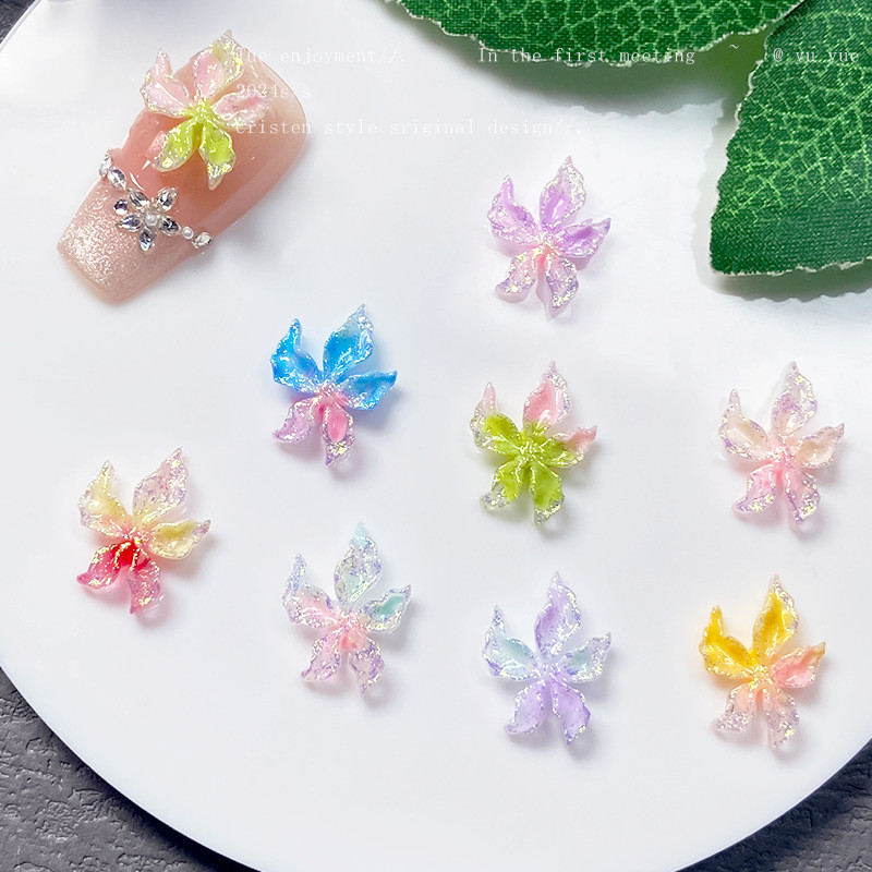 50ชิ้นขายร้อนสองสีดอกไม้น้ําแข็งอุปกรณ์แต่งเล็บวิจิตรกระพริบส่องสว่างทุกการแข่งขันดอกไม้อุปกรณ์แต่งเล็บทําเองวัสดุแต่งเล็บ