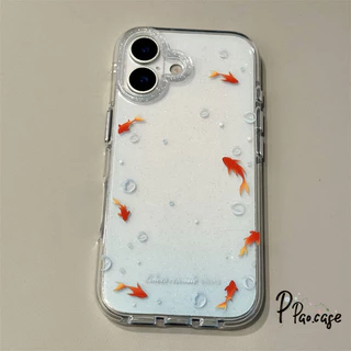 เคสไอโฟน17 13 15 เคสผงวาว ลายปลาทองสีฟ้าน่ารัก สำหรับ IPhone 17 16 11 13 14 12 15 Pro Max Air 7 8 15 16 Plus XR X
