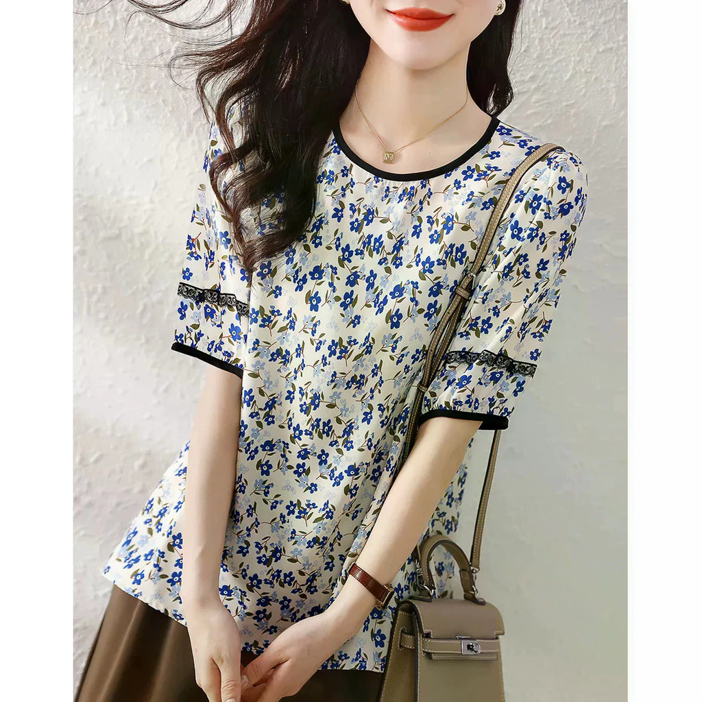 Breeze เสื้อผู้หญิงแขนสั้นลายดอกไม้ ไซส์ S-XL ทรงหลวมสไตล์เกาหลี