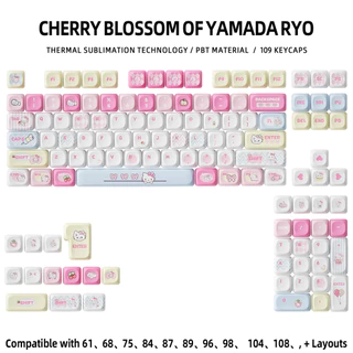 Thai Language PBT Keycap MOA 121 Key Hello Kitty Theme คีย์บอร์ด Cross Switch Keycap ห้าด้าน Dye Sublimation ขนาดเล็กครบชุด