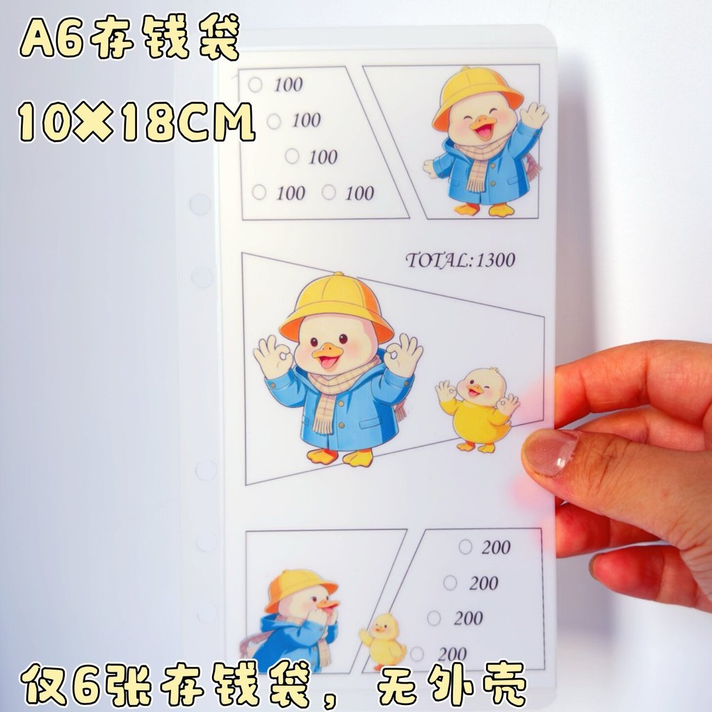 Original A6 Money Bag Cash Storage Loose-leaf Money Saving สนุกสีเปิดขวา A6 Handmade กระเป๋าการ์ตูนเ
