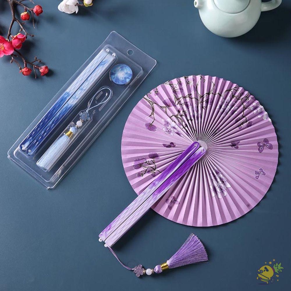 WXDX.TH พัดลมกระดาษพับได้, พู่พัดลมวงกลมสีสันสดใส, พัดลมตกแต่งกระดาษ Elegent พับแบบพกพากลางแจ้ง