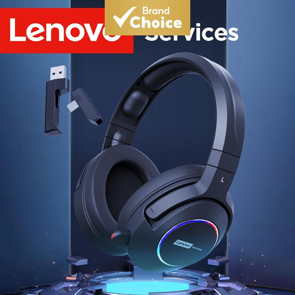 Lenovo หูฟังไร้สาย Low Latency Tri Mode หูฟัง 2.4G BT Esports In-Game Coms ลดเสียงรบกวนชุดหูฟัง Mic 