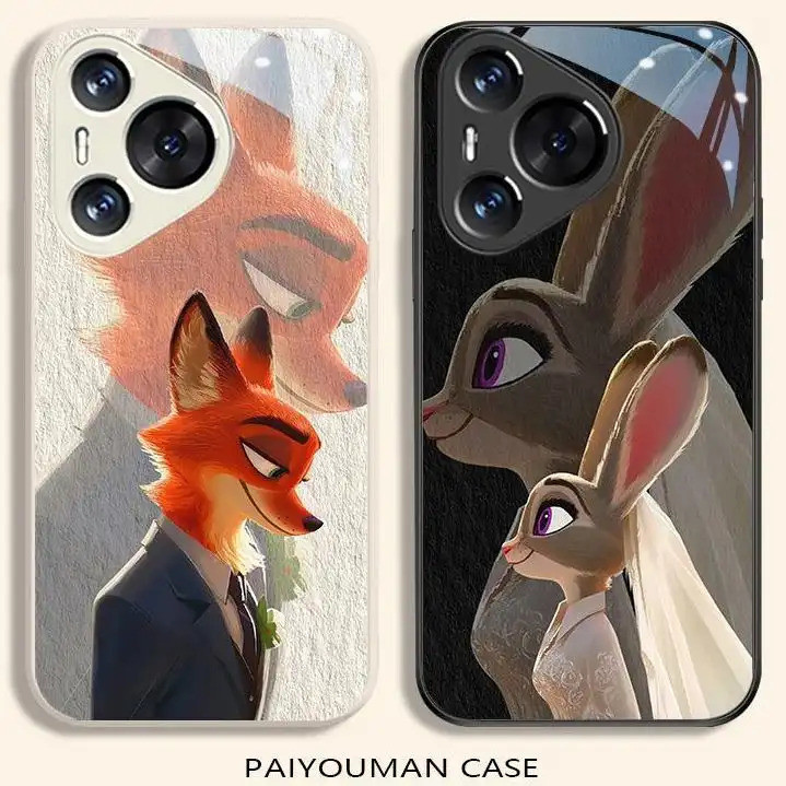 สีแก้วปลอกคู่สไตล์การ์ตูน Zootopia 2 Nick และ Judy สําหรับ Samsung Galaxy S22 S24 S21 S23 S25 ULTRA 