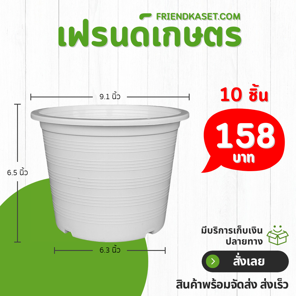 กระถาง กระถางต้นไม้ กระถางพลาสติก เบอร์ 9 นิ้ว สีขาว 10 ใบ ชิ้น อัน