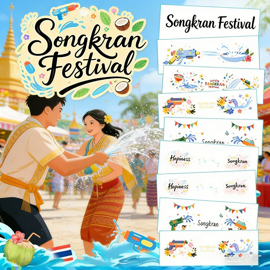 ปาร์ตี้สงกรานต์ สติกเกอร์ติดหน้า สติกเกอร์รอยสักกันน้ำ เครื่องประดับใบหน้า