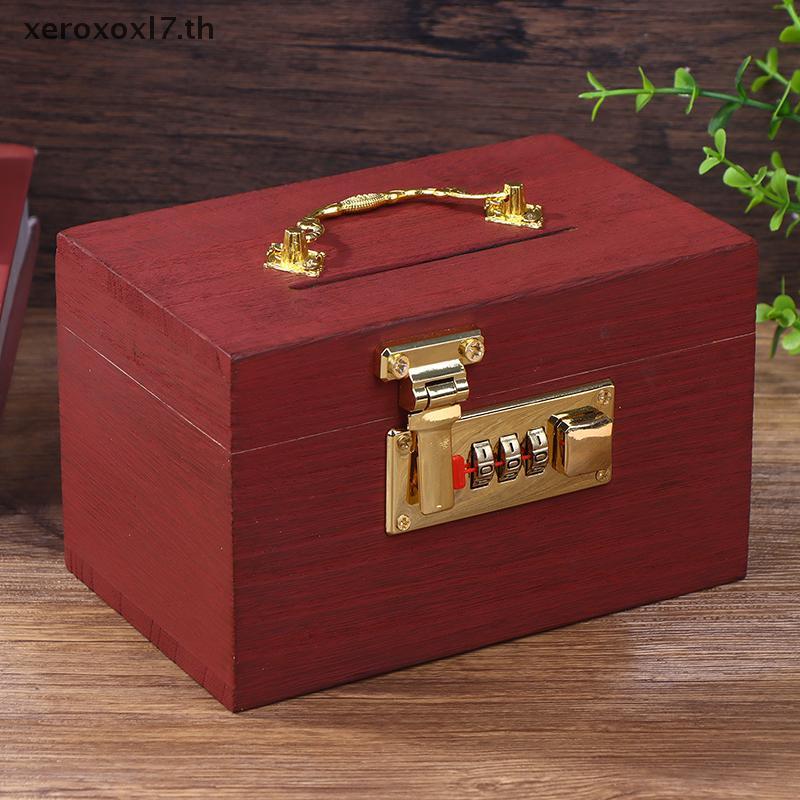 Xeroxoxl7 กล่องไม้รหัสผ่าน Lo เงินประหยัดเหรียญกล่อง Piggy Bank Organizer พร้อม Lo Treasure Box สําห
