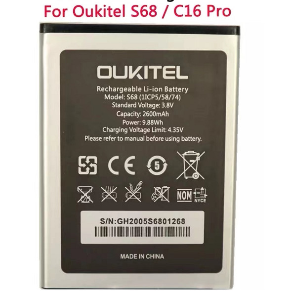 เหมาะสําหรับ oukitel oukitel S68 C16Pro แบตเตอรี่โทรศัพท์มือถือกระดานไฟฟ้า 2600mAh