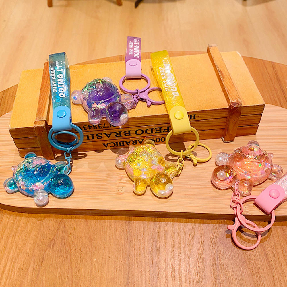 Cute Oil-infused Turtle Keychain Glitter Liquid Backpack Pendant Couple Bag Charm