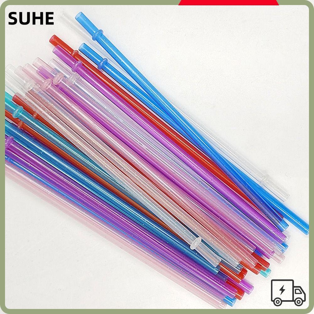 SUHE 1PC ผงทองหลอดพลาสติก, รถ Travel Cup Straw Reusable Glitter Straw, แบบพกพาพร้อมแปรงทําความสะอาดถ