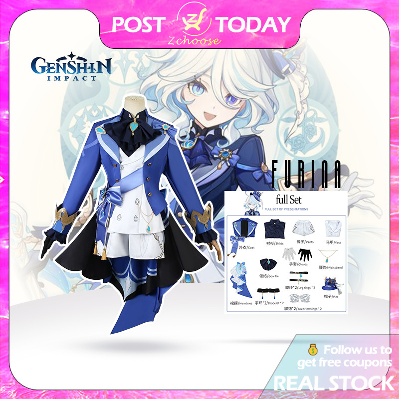 🎩🇹🇭[พร้อมส่ง]🇹🇭 ชุดคอสเพลย์ Genshin Impact Furina Focalors ชุดเทพน้ำ Cosplay เกม อนิเมะ ผู้หญิง เซ็ต