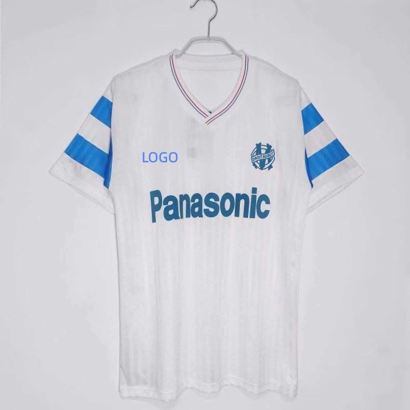 1990/91 Marseille Retro Edition Robot Home เสื้อฟุตบอลแขนสั้นเสื้อยืดผู้ชาย