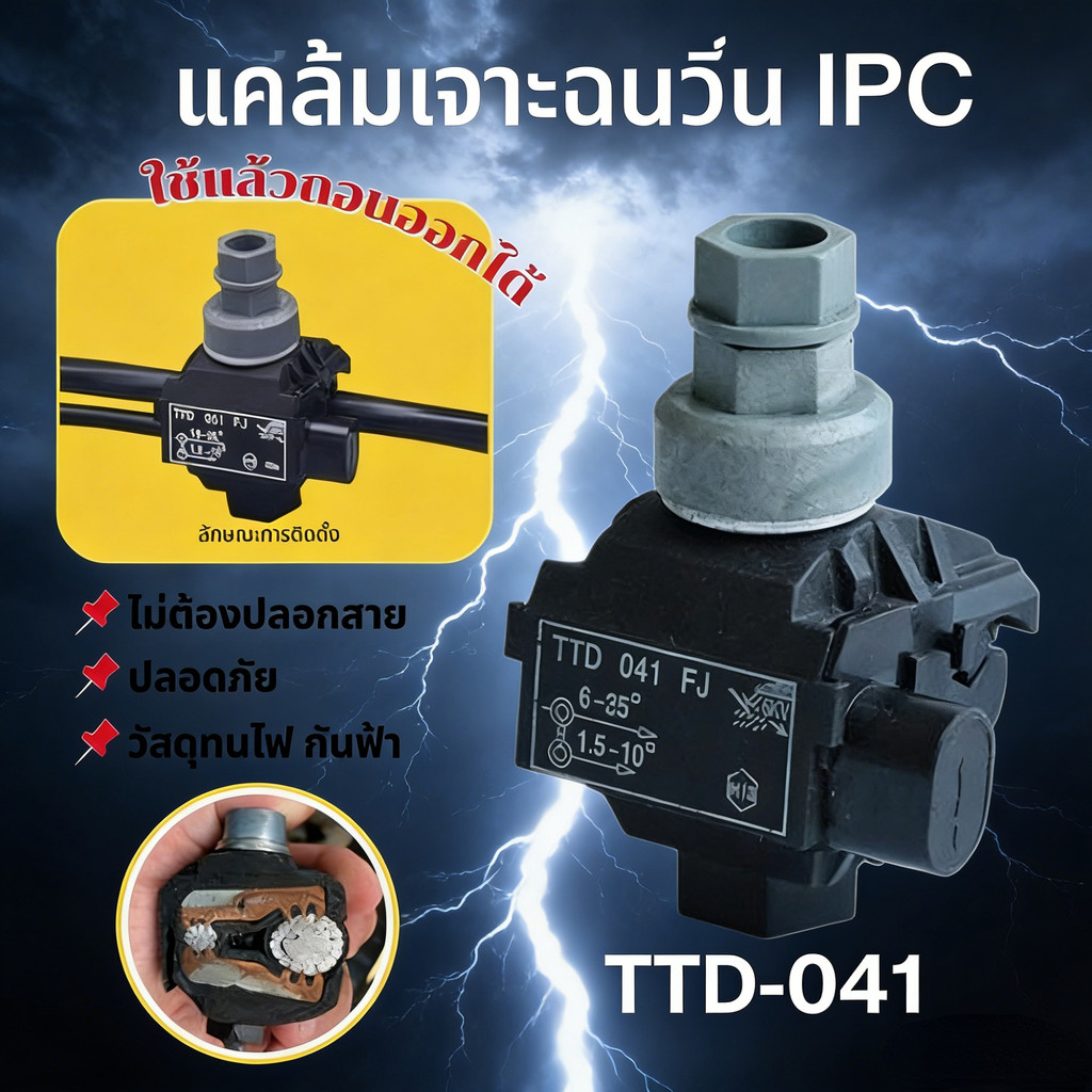 COD แคล้มหุ้มฉนวน เชื่อมต่อแบบเจาะ (2PC) เชื่อมต่อสายไฟอลูมิเนียมหรือทองแดง ง่ายไม่ต้องปลอกสายหุ้มฉนวน TTD101FJ