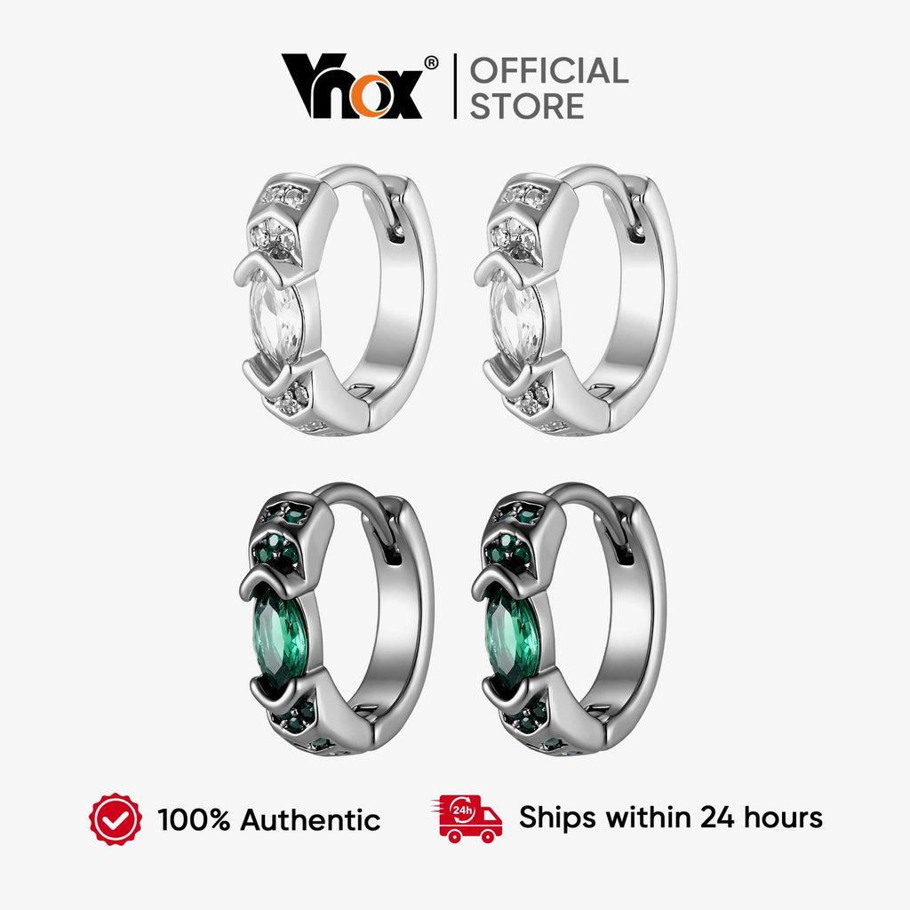 VNOX วีน็อกซ์ ต่างหูเพทาย สไตล์ใหม่สีเขียว หรูหราเรียบง่าย เหมาะสำหรับผู้ชายและผู้หญิง เป็นของขวัญดีๆ