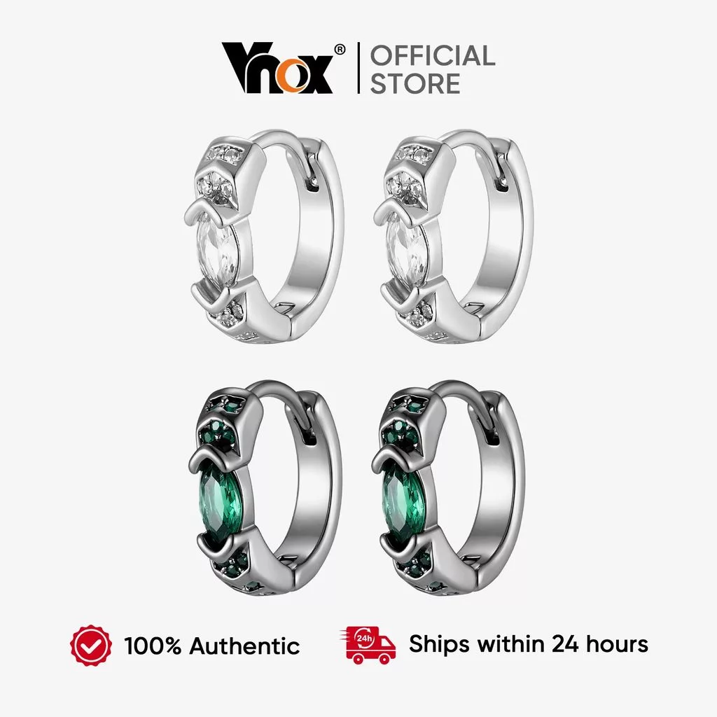 VNOX วีน็อกซ์ ต่างหูเพทาย สไตล์ใหม่สีเขียว หรูหราเรียบง่าย เหมาะสำหรับผู้ชายและผู้หญิง เป็นของขวัญดีๆ