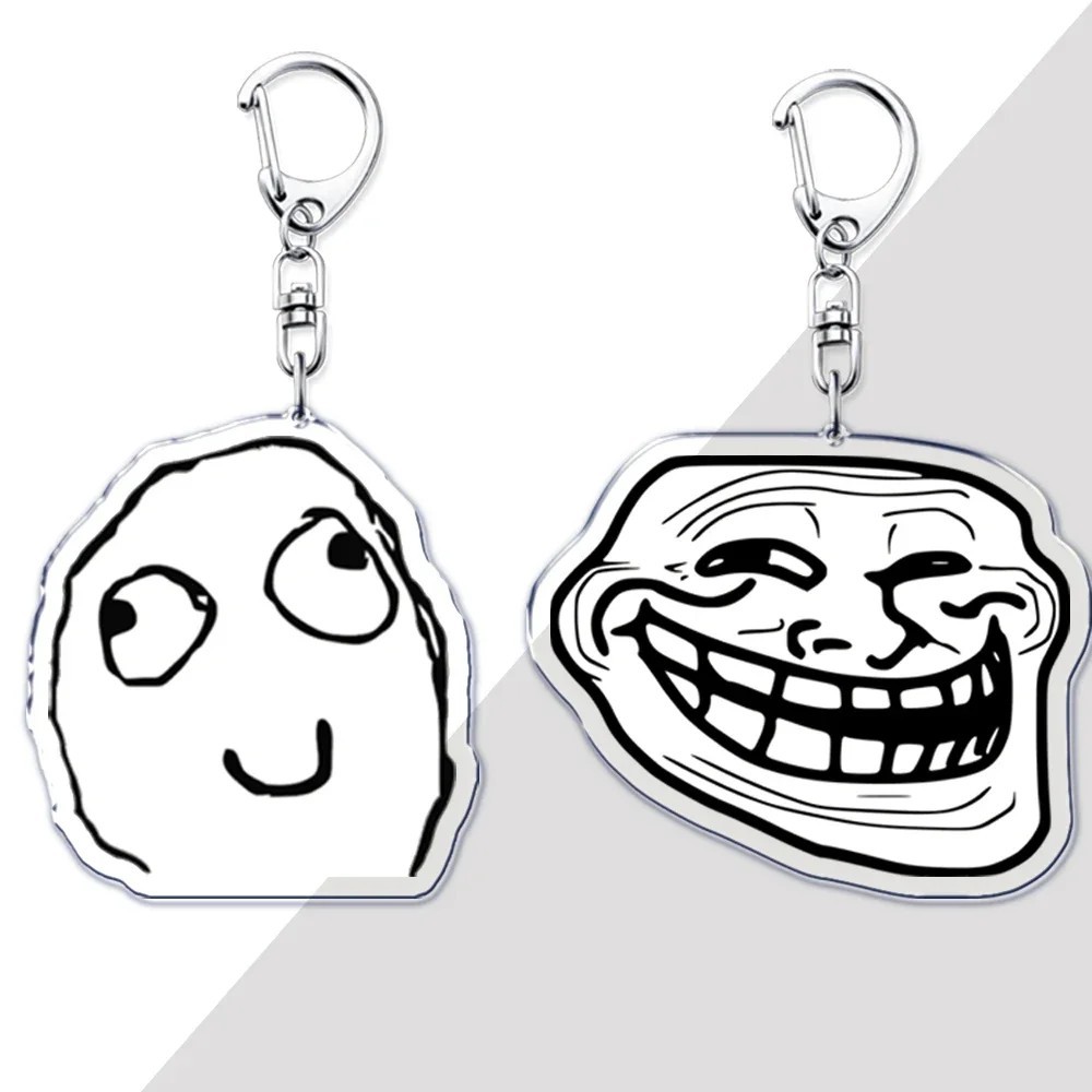 Unique Forever Alone Rage Face ตลก Meme Troll Face พวงกุญแจทําจากพลาสติกอะคริลิคสําหรับตกแต่งกระเป๋า