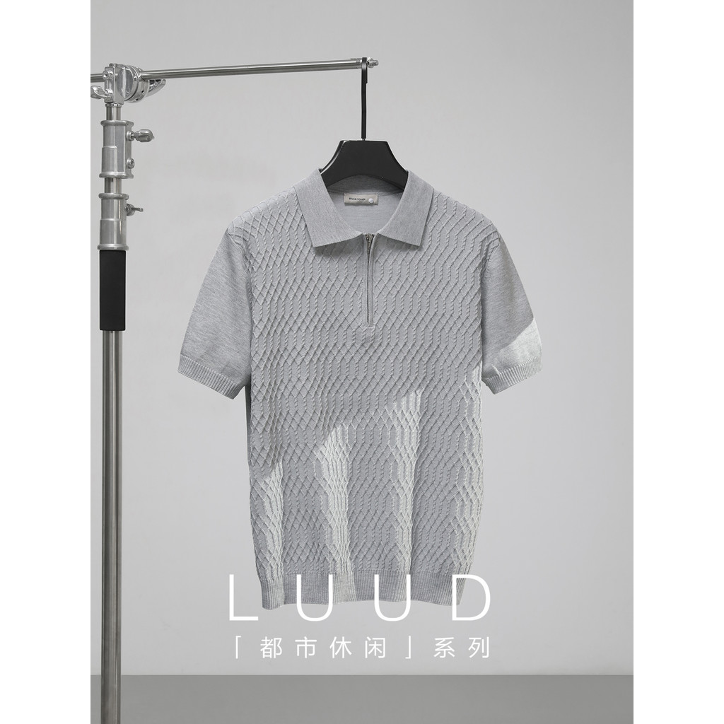 เสื้อโปโลแขนสั้นผู้ชาย LUUD แบบ Jacquard Craft สไตล์ Old Money Slim-fit