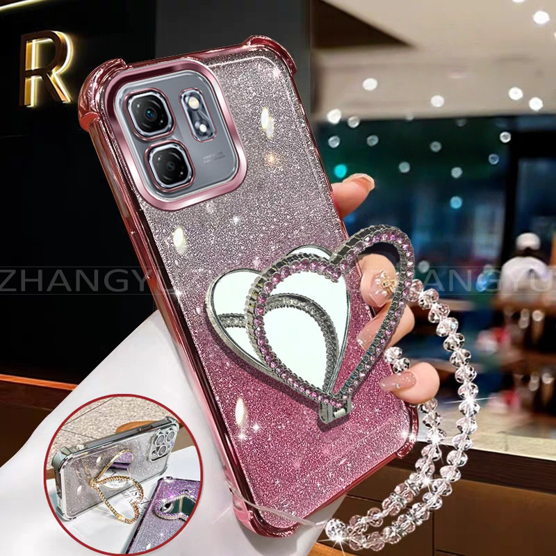 เหมาะสําหรับ infinix HOT 50i Smart 9 เคสโทรศัพท์ New Diamond Love Stand พร้อมสร้อยข้อมือกันกระแทก so