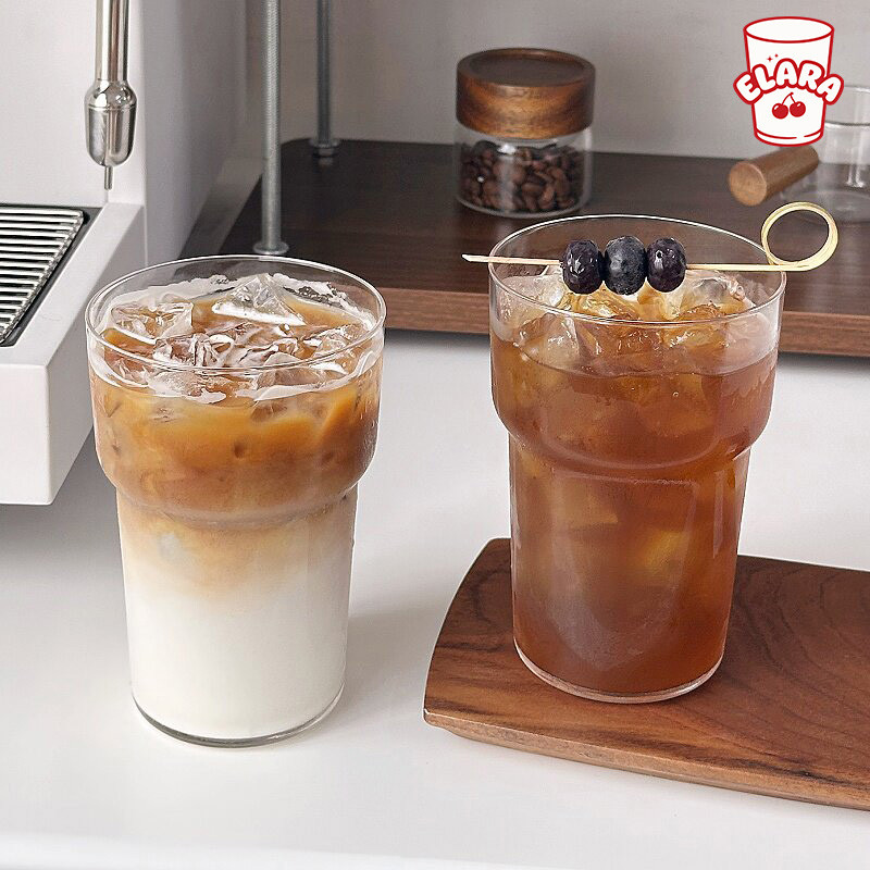 แก้วสไตล์เรียบง่ายส่วนตัว หนาแน่น ทนทาน 450ml เหมาะกาแฟเย็น นม น้ำผลไม้ คาเฟ่ บ้าน