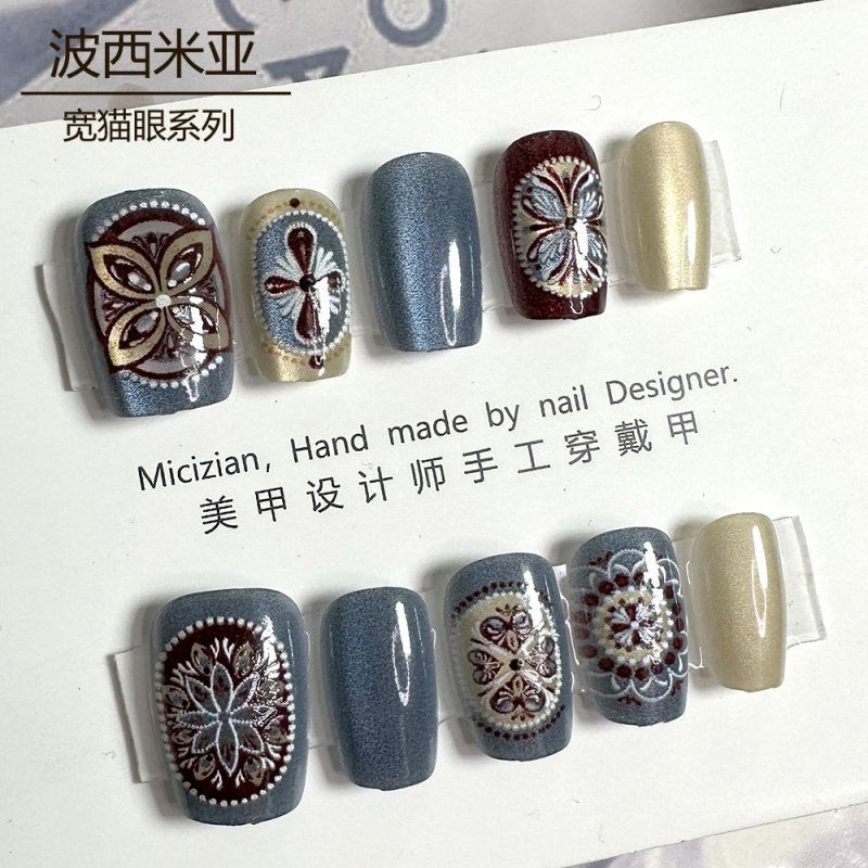[Bohemian] Cats Eye Wearing Nails Patch Handmade Nails เล็บปลอม