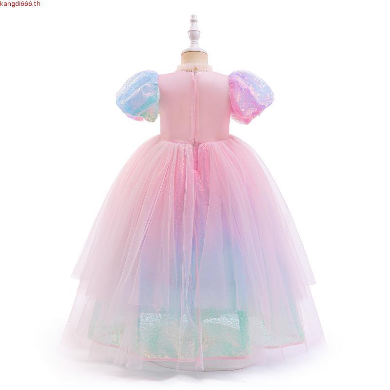 Mqatz สีชมพูสาวคอสเพลย์ชุดแขนสั้นเด็กเครื่องแต่งกายลูกไม้วันเกิดชุดเจ้าหญิงพรรค ASMR092