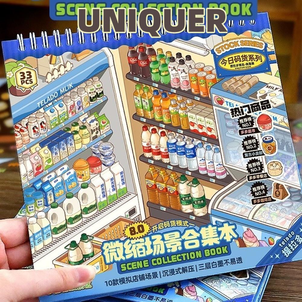 LAKAMLK Shop Scene Stickers, Cute PET Scenery Sticker, Large Size 10 ฉาก 33 แผ่น Miniature Scene Sti