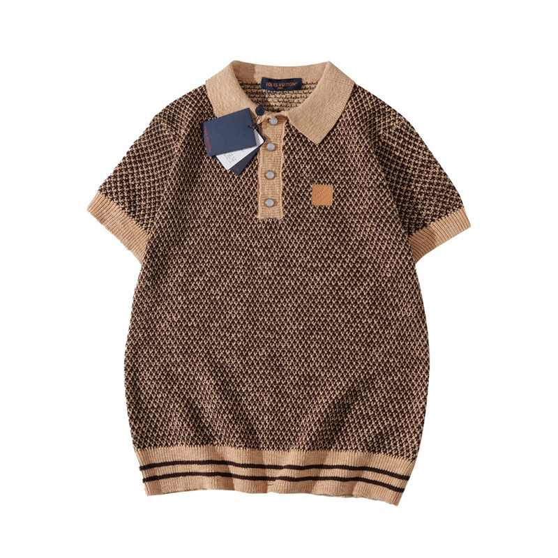 คุณภาพสูง เสื้อโปโลถัก Unisex Skin label เย็บปักถักร้อยเสื้อแขนสั้นหลวมผู้ชายและผู้หญิง