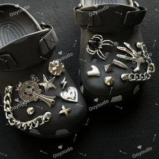 Punk Gothic รองเท้าโลหะ Charms - 3D Punk Minimalist Clog รองเท้าแตะอุปกรณ์เสริม INS