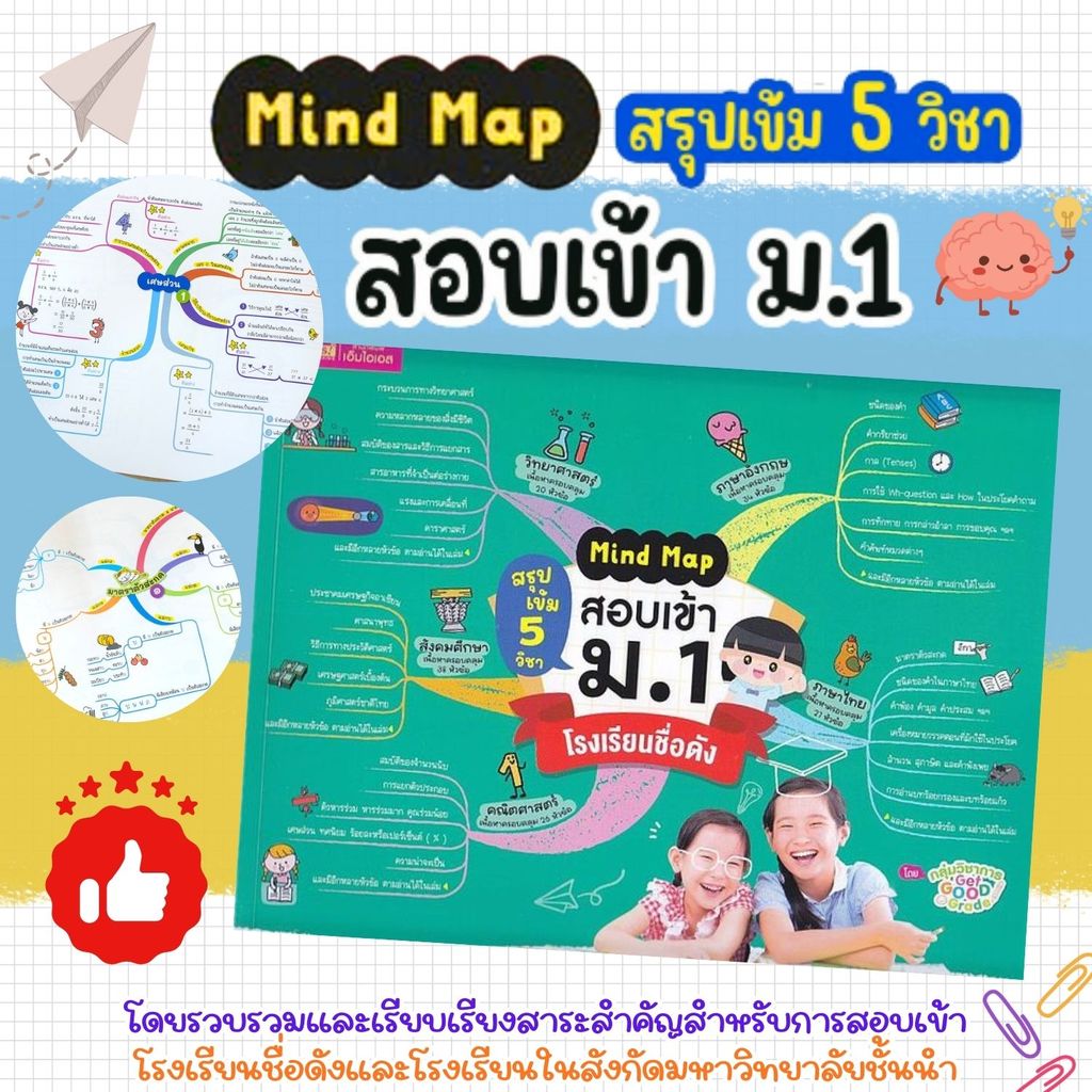 หนังสือสำหรับเด็ก Mind Map สรุปเข้ม 5 วิชา สอบเข้า ม.1 โรงเรียนชื่อดัง