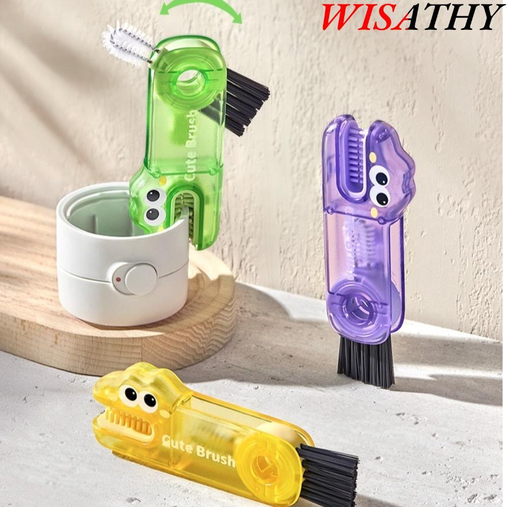 WISATHY 3 In 1 แปรงล้างฝาถ้วย, ทําความสะอาดแปรงทําความสะอาดรอยแยกมัลติฟังก์ชั่น, แปรงฟางขวดจระเข้ 3i