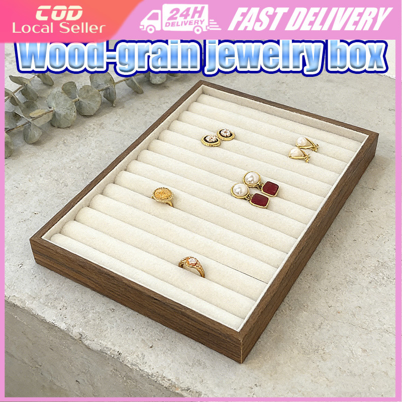 High-end วอลนัทไม้ Grain Jewellery ถาดกํามะหยี่นุ่มซับสร้อยข้อมือสร้อยคอแหวนกล่องเก็บ Jewellery Orga