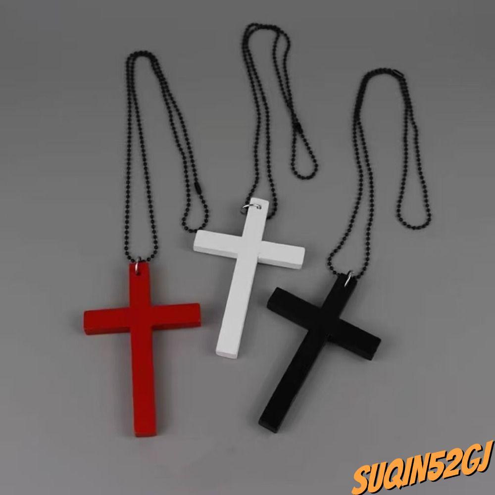 SUQIN52GJ ไม้ Cross จี้สร้อยคอ,สีดํา Punk Gothic Hip Hop สร้อยคอ, Y2k เสื้อกันหนาวผู้หญิง