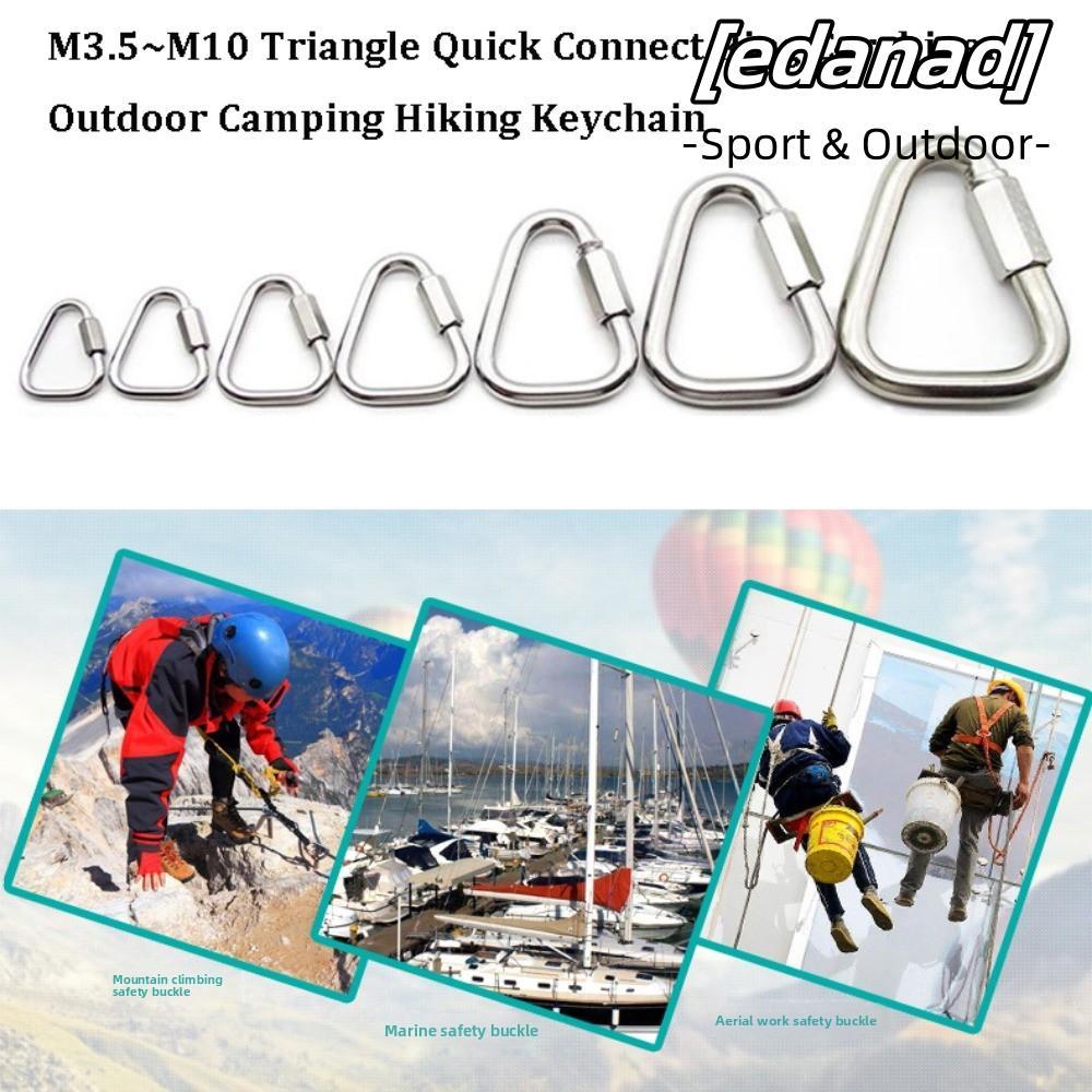 EDANAD Outdoor Camping Hiking Carabiner, Silver Color M3.5 ~ M10 สามเหลี่ยม Quick Connect Ring, คุณภาพสูงชุบสังกะสีเหล็กเชือกตะขอกาต้มน้ําหัวเข็มขัด