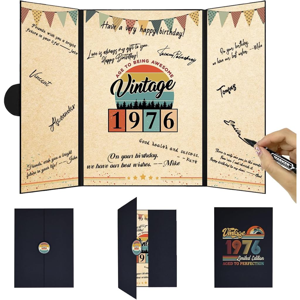 Trowaul 50th Birthday Signature Certification Guest Book,สีดําสีสัน 50th Birthday Cardสําหรับผู้หญิง