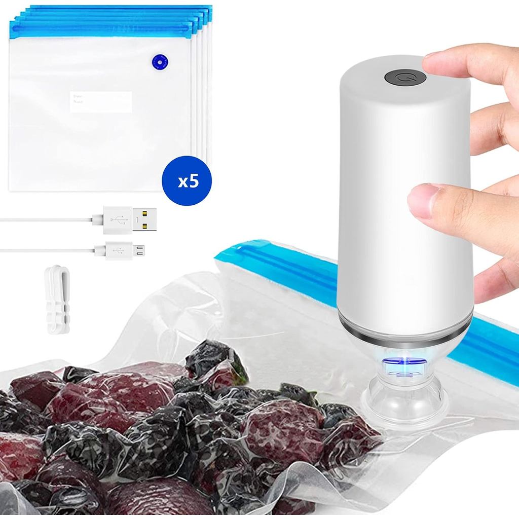 VICARKO เครื่องซีลอาหารสูญญากาศ, ซีลประหยัด, ปั๊มมือถือแบบชาร์จ USB, สําหรับ Sous Vide และเก็บอาหาร,