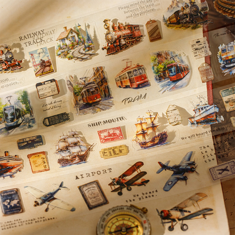 นาย กระดาษ 200 ซม./ ม้วน PET เทปไดคัท Retro Travel-themed planner เทปตกแต่ง DIY Travel diary การ์ดอวยพรถ้วยโทรศัพท์มือถือ iPad Notebook ตกแต่ง เทปหัตถกรรม