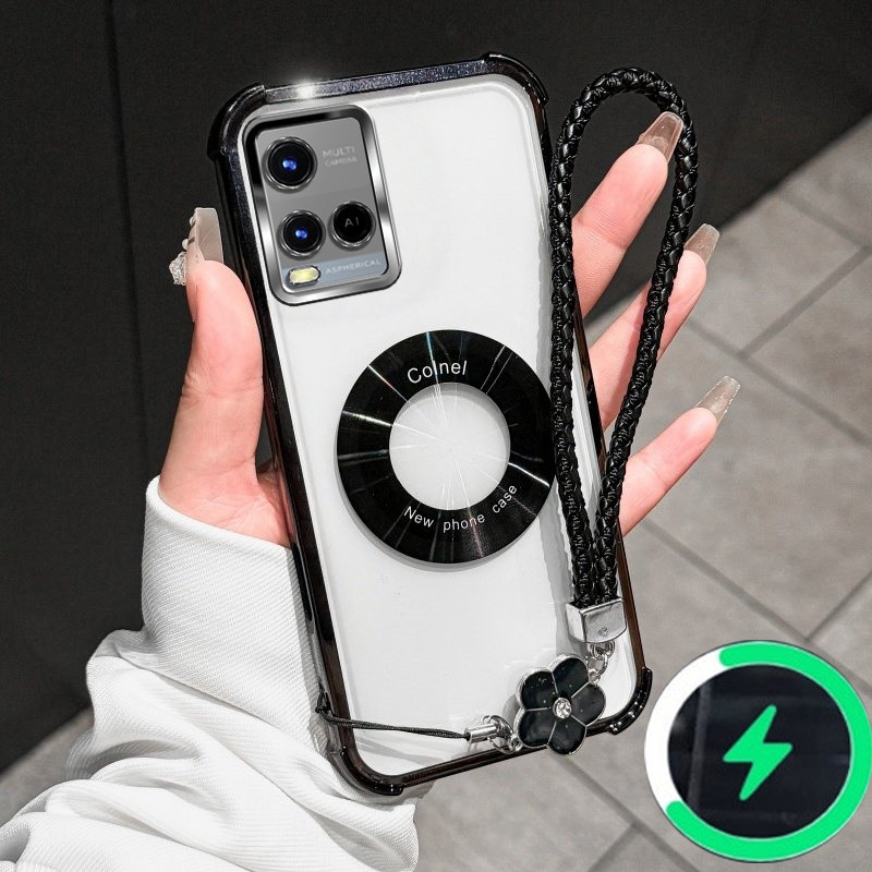 เหมาะสําหรับ Vivo Y21 2021 Y21S Y33S 4G เคสโทรศัพท์เปลือกนิ่มโปร่งใสพร้อมสายคล้องมือเรียบง่ายและกันก