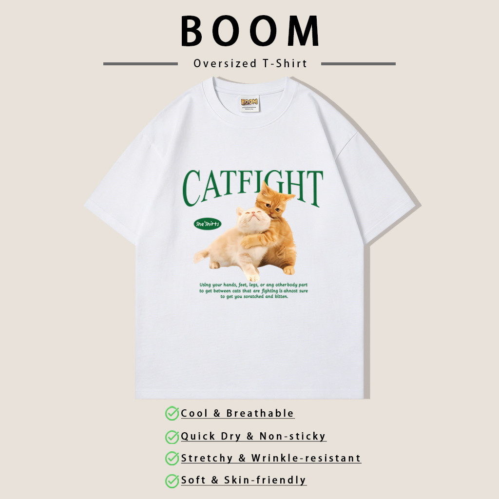 COD (จัดส่งในกรุงเทพ) BOOM เสื้อ แมวสู้กัน เสื้อ CATFIGHT มีทั้งขาวและดำ เสื้อยืด oversize 6สี S-3XL