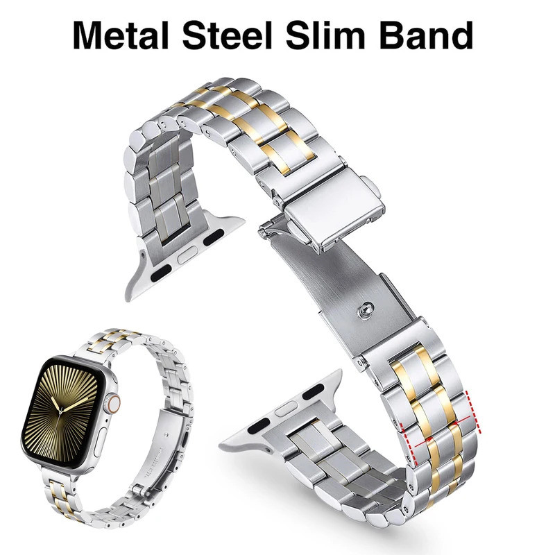 สายผู้หญิงโลหะสแตนเลสบางเข้ากันได้กับสาย Apple Watch 38/40/41 มม. 42/44/45/46/49 มม. และ iWatch Seri