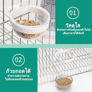 ถ้วยอาหารและน้ำนกแก้ว เหมาะสำหรับนกแก้วขนาดเล็ก ถ้วยใสใส่อาหารนกมีสองขนาดคือ 6 ซม. และ 9 ซม.