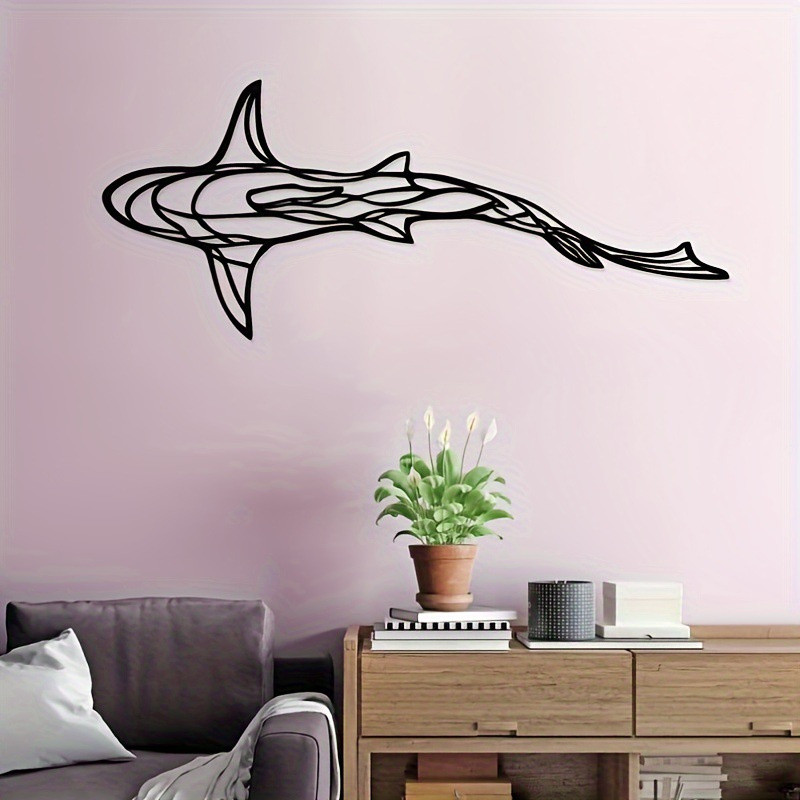 Minimalist โลหะ Shark Silhouette Wall Art - สไตล์เหล็กหัตถกรรมสําหรับตกแต่งห้องนอน Shark Wall Decor Ocean ปลาแขวนผนัง Shark โลหะ Wall Decor