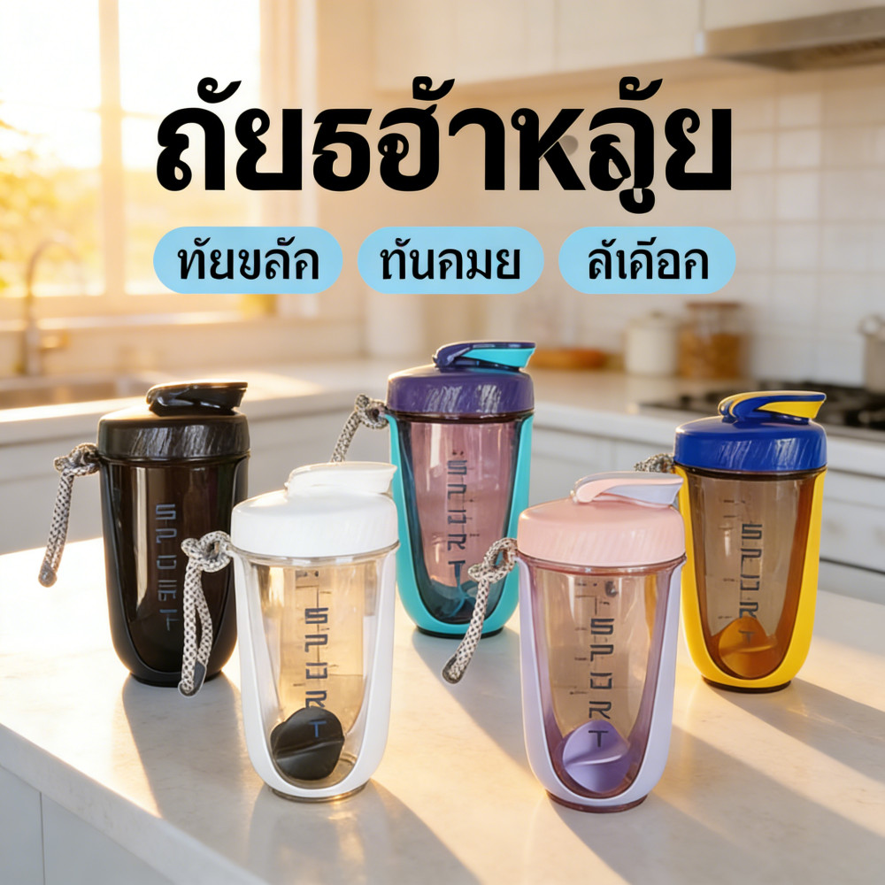 CODถ้วยเชคโปรตีน แก้วผสมเวย์โปรตีน 590ml กันรั่วแน่น มีสเกลวัด ลูกปั่นในตัว แก้วน้ำออกกำลังกาย ฟิตเนส พกพาง่าย Sport Cup
